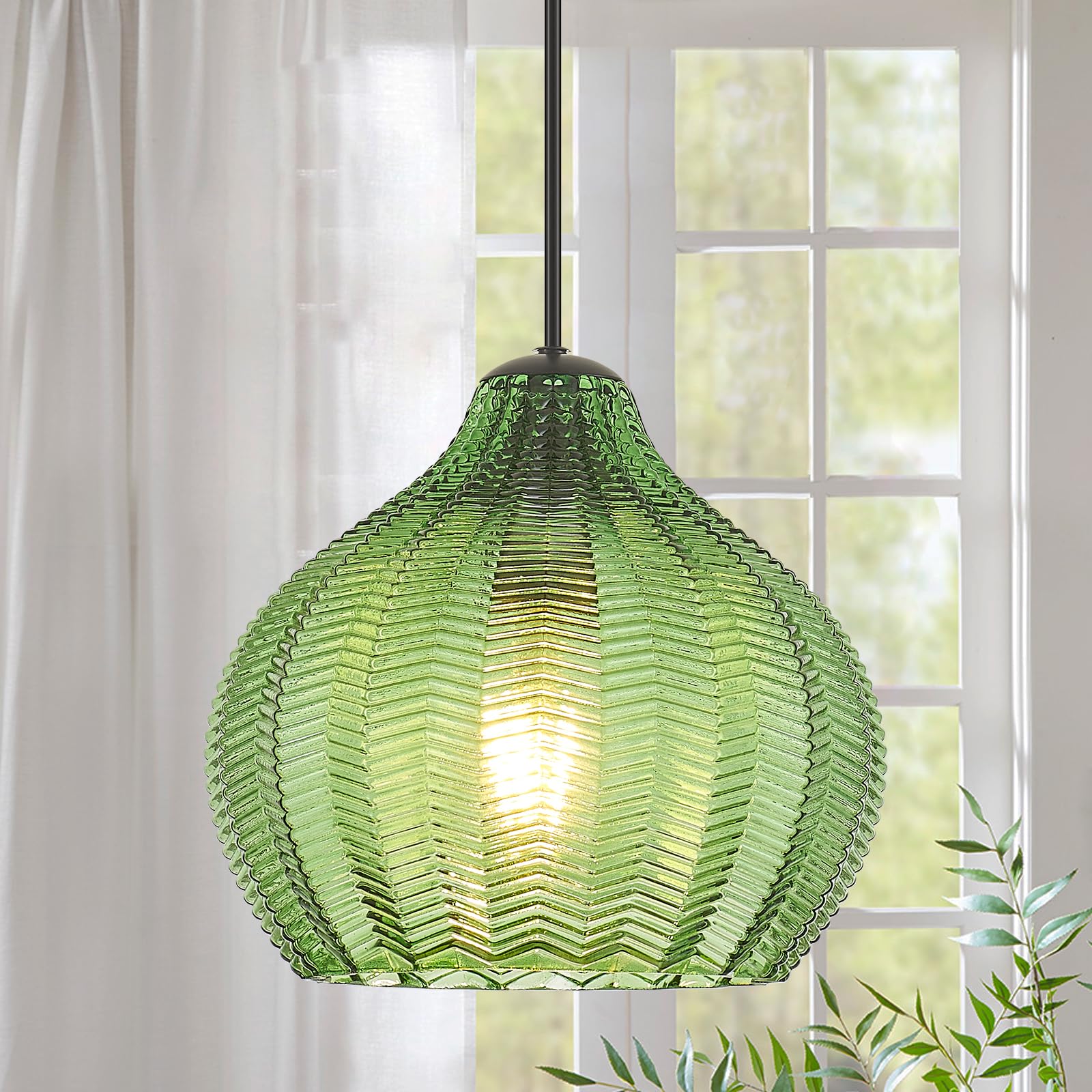 VILUXY Black Pendant Lights Kitchen Island Farmhouse Seeded Glass 1-Light Dining Room Pendant Lamp Fixtures Metal Cage Hanging Lights for Over Sink