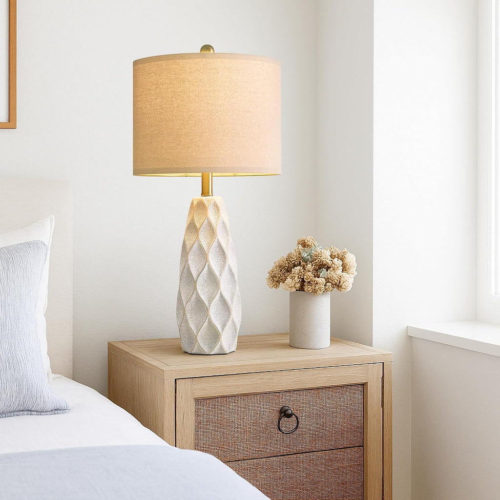 Set of 2 27.5" White Ceramic Table Lamps, Modern Boho Farmhouse Vintage Bedside Lights for Living Room Bedroom Nightstand Decor & Gifts