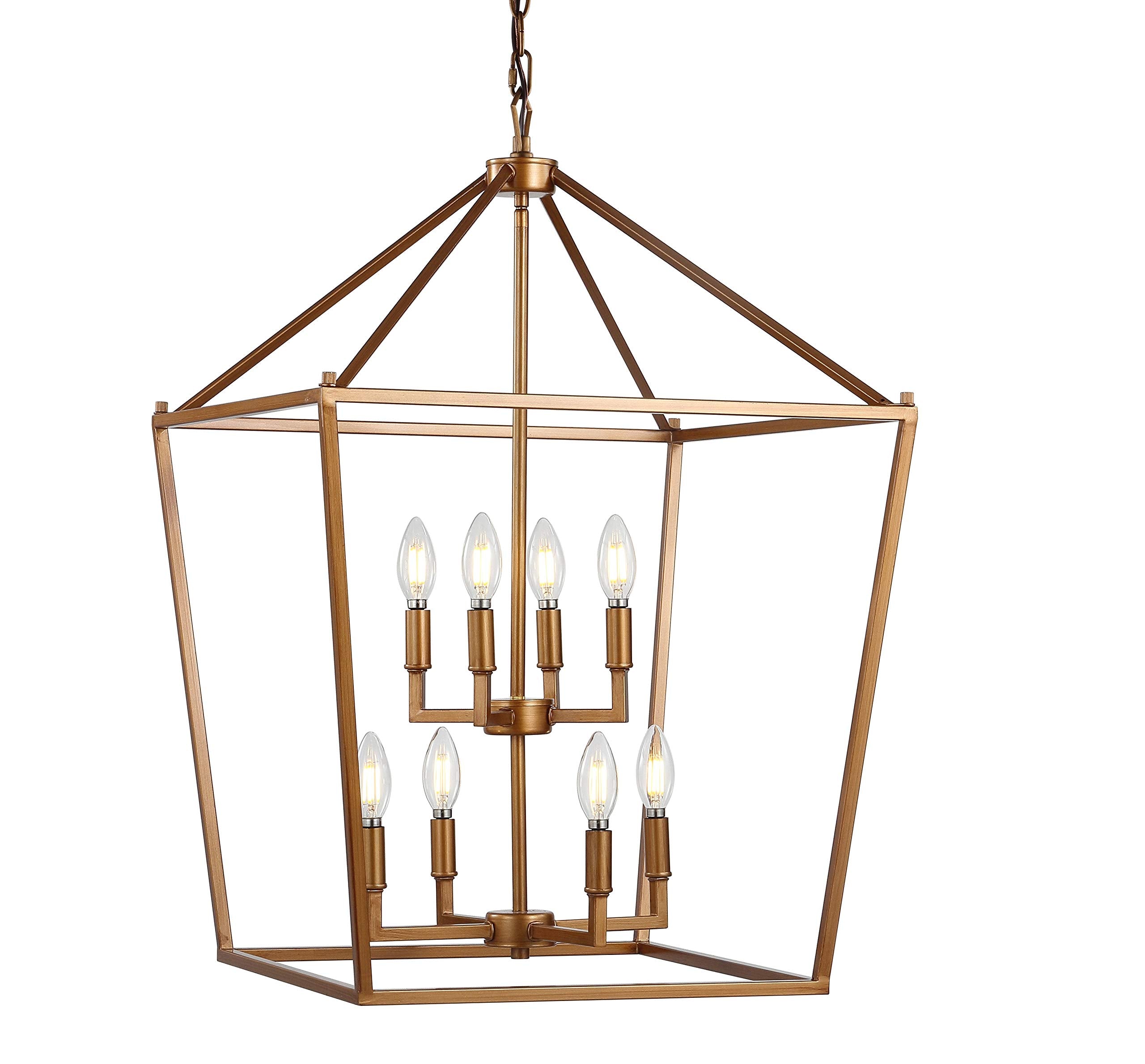 JONATHAN Y 20" Oil Rubbed Bronze Lantern Pendant Light, 8-Light Pagoda Style Metal Cage Farmhouse Hanging Ceiling Fixture for Kitchen Island, LED Bulb Included (JYL7438A)