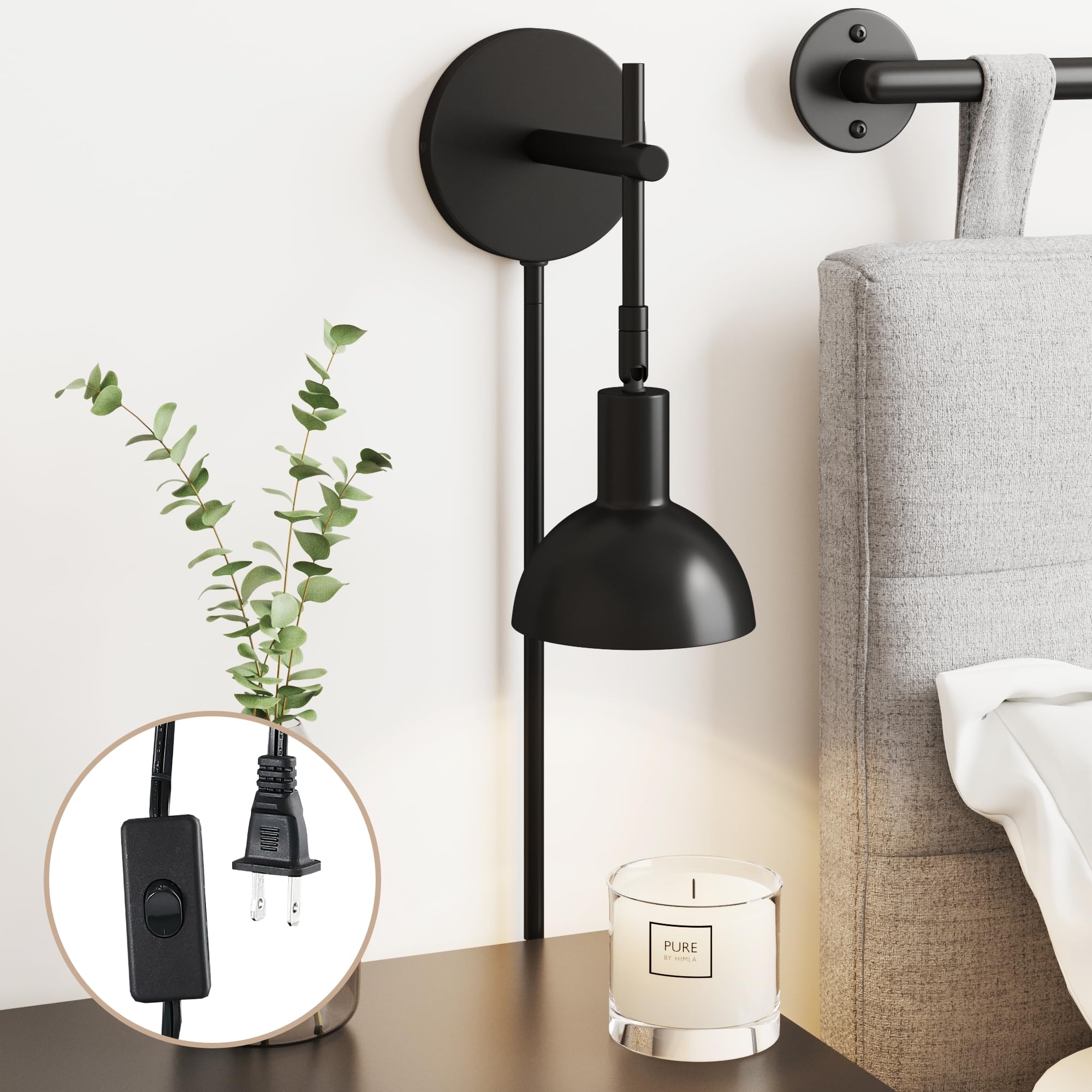 Nathan James Tamlin Wall Light Fixture, Wall Mounted 1-Light Lamp, Plugin Sconce with On/Off Switch for Living Room, Reading Nook or Bedroom, Vintage Brass/Matte Black