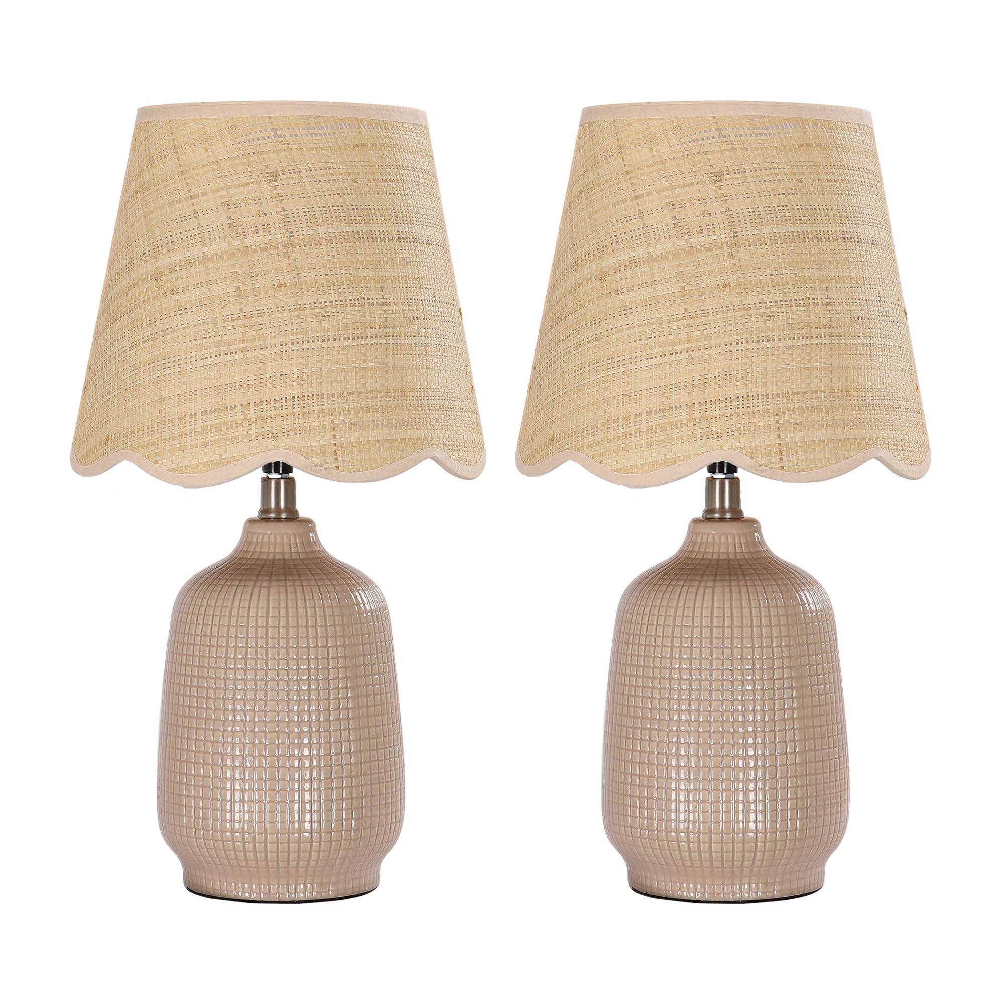Pia Ricco 19" Modern Ceramic Table Lamp for Living Room Cream Base Desk Lamps for Bedroom Farmhouse Bedside Nightstand Lamp End Table Lamps,Beige,Rattan Shade