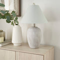 Nourison Home 23" Natural White Ceramic Jar Table Lamp for Bedroom, Living Room, Dining Office, with Off-White Shade
