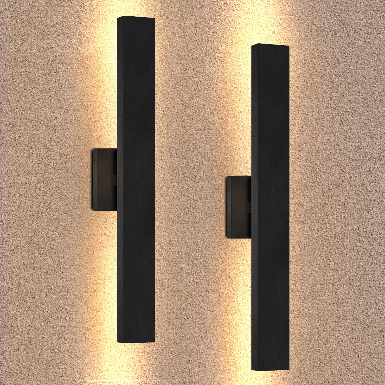 Set of 2 18W Matte Black Aluminum Waterproof LED Wall Sconces, Hardwired Indoor Outdoor Wall Lights for Bedroom Bathroom Porch Stairway Office Living Room